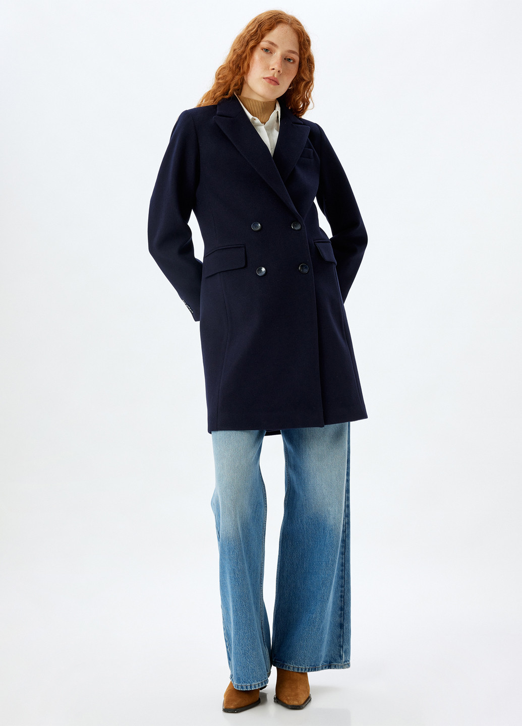 Темно-синее демисезонное Пальто двубортное KOTON