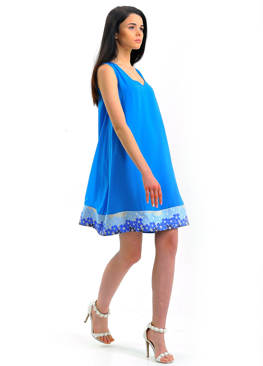 Блакитна коктейльна сукня Nai Lu-na by Anastasiia Ivanova з орнаментом