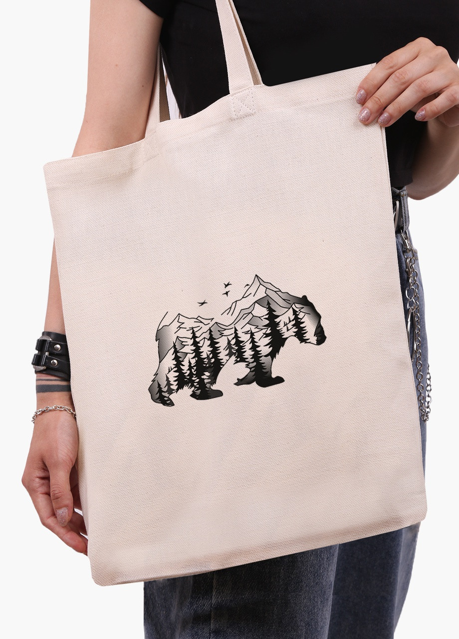 Эко сумка шоппер белая Медведь (Bear) (9227-1988-WT) Еко сумка шоппер біла 41*35 см MobiPrint (215865558)