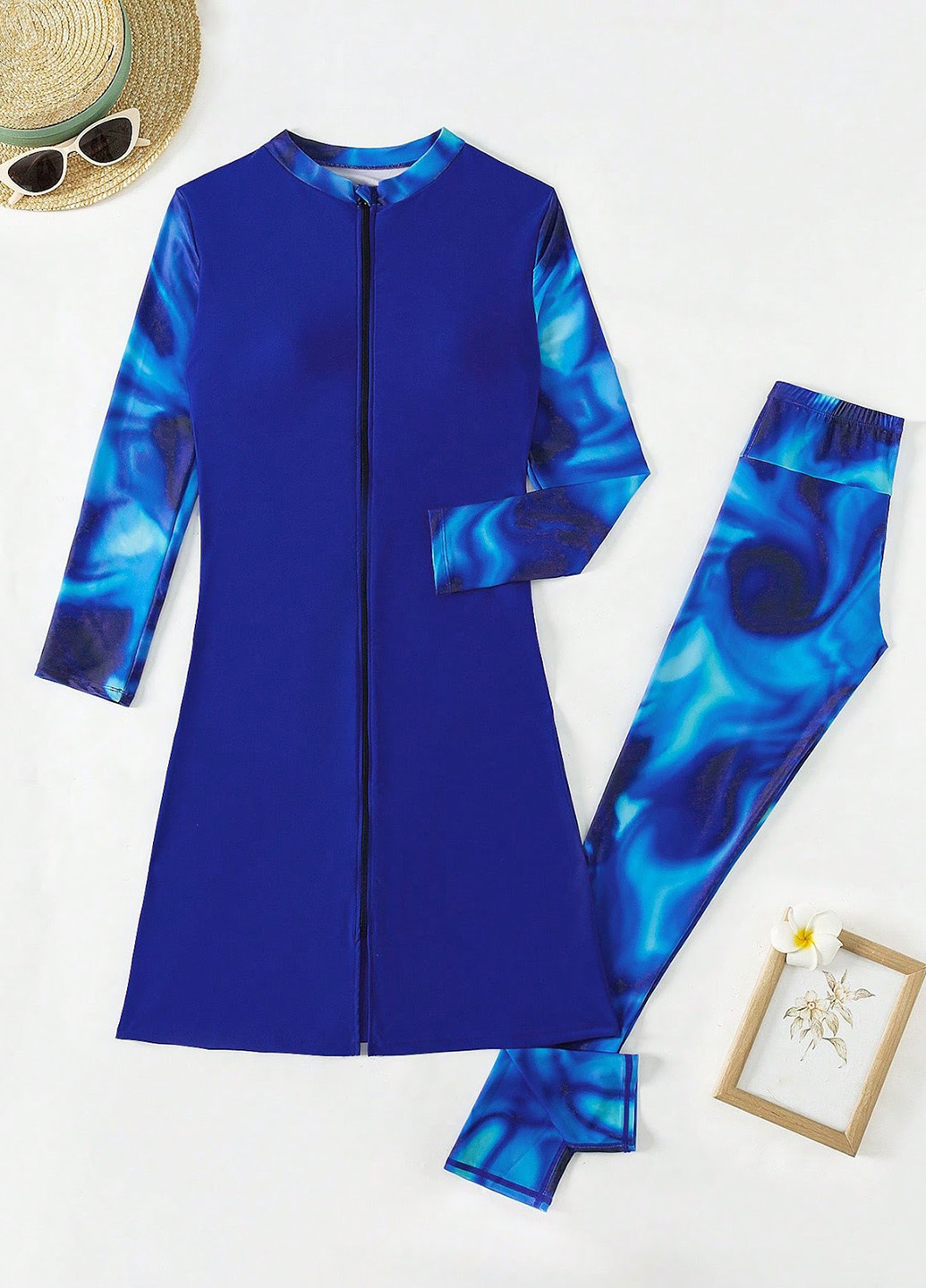 Синий летний купальник (платье, леггинсы) бикини SHEIN