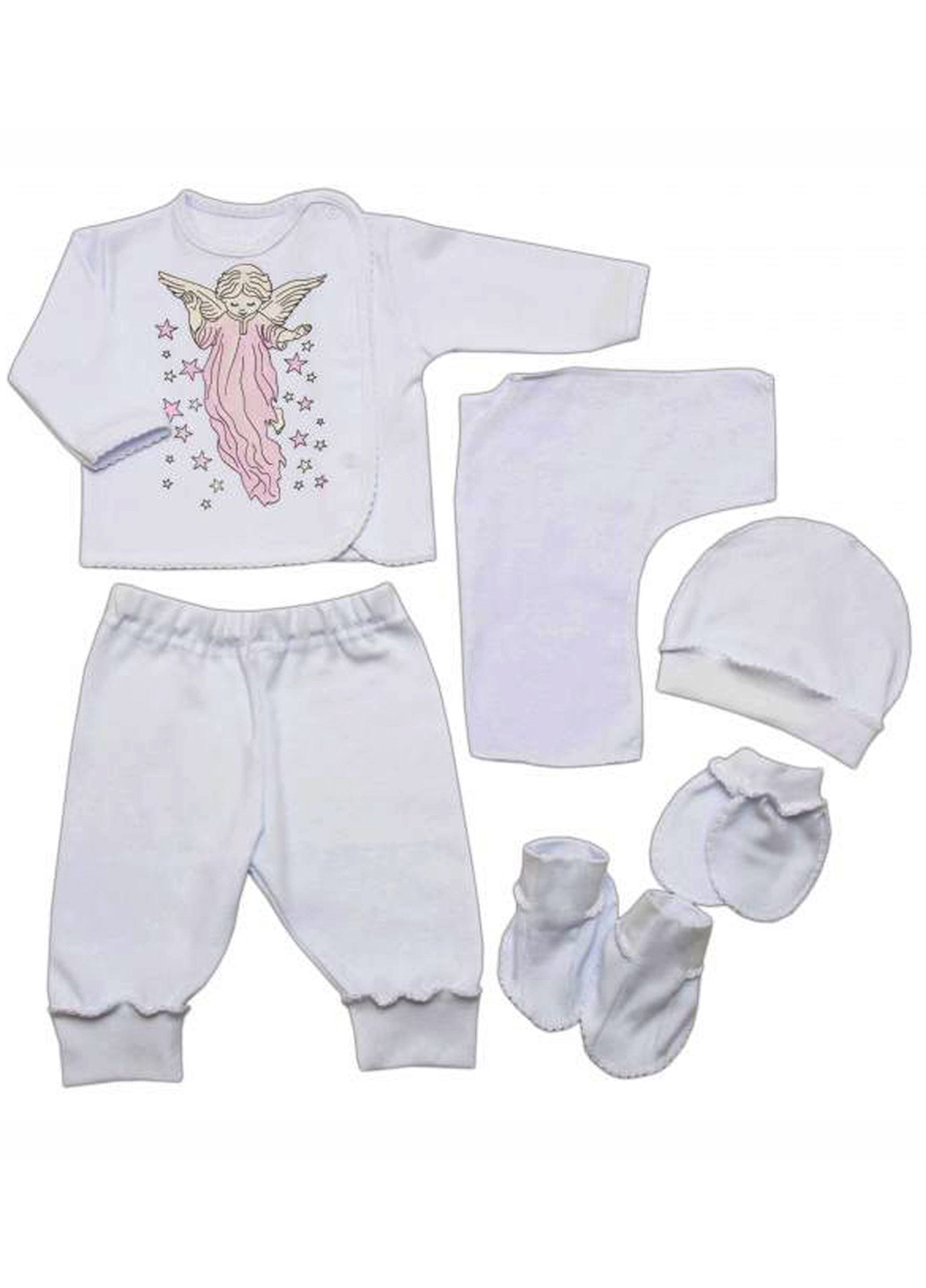 Белый демисезонный комплект (кофта, брюки, шапка, распашонка, царапки, пинетки) BabiesBerries
