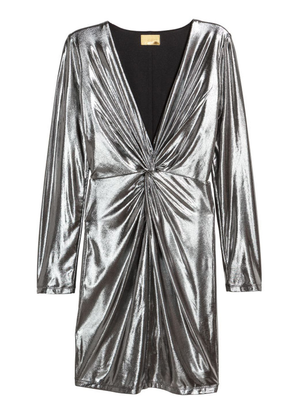 Серебряное вечернее платье а-силуэт H&M однотонное