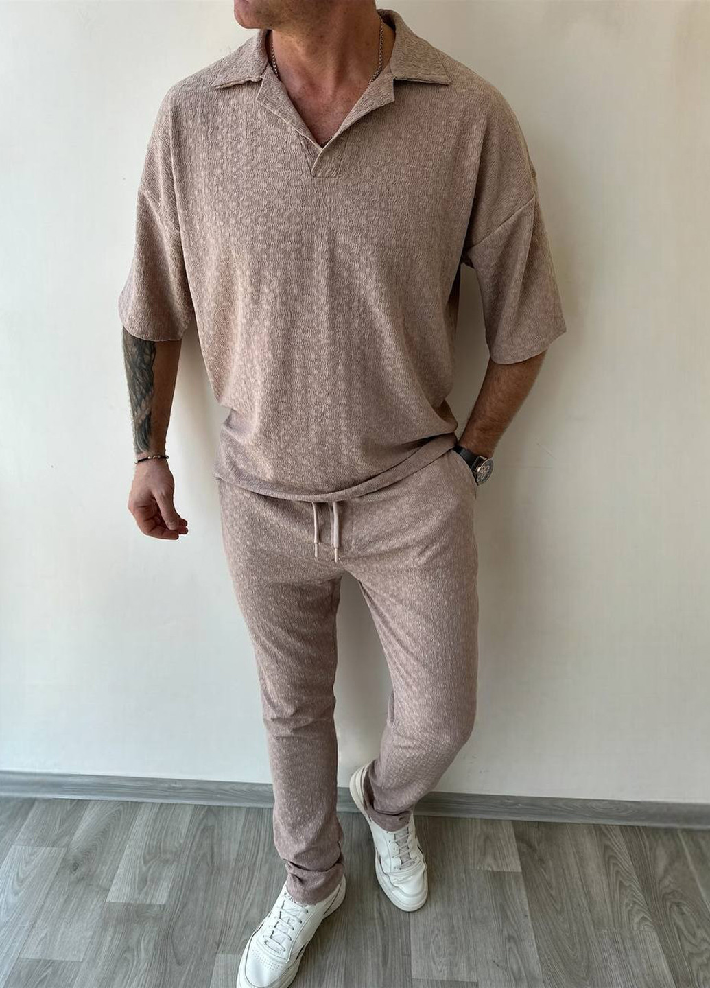 Темно-бежевий літній костюм (поло, штани) брючний Fashion