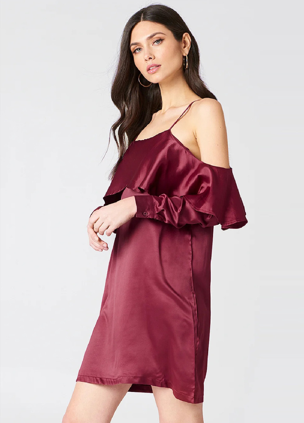 Бордова коктейльна плаття, сукня з відкритими плечима Boohoo однотонна