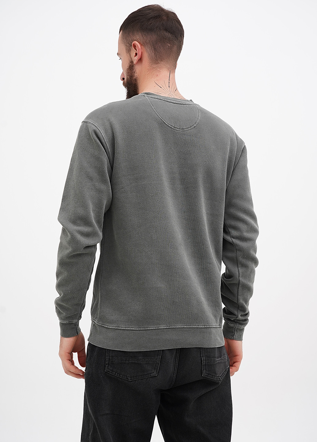 Сіро-зелений світшот Blue 84 однотонний вишивка, нашивки (311528519)