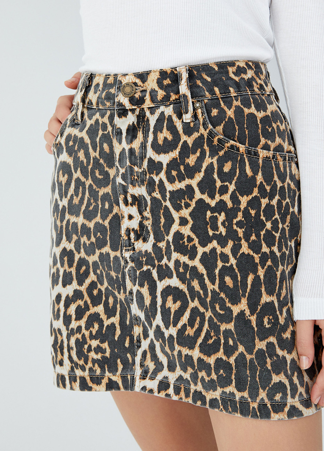 Коричневая кэжуал леопардовая юбка Pull & Bear карандаш
