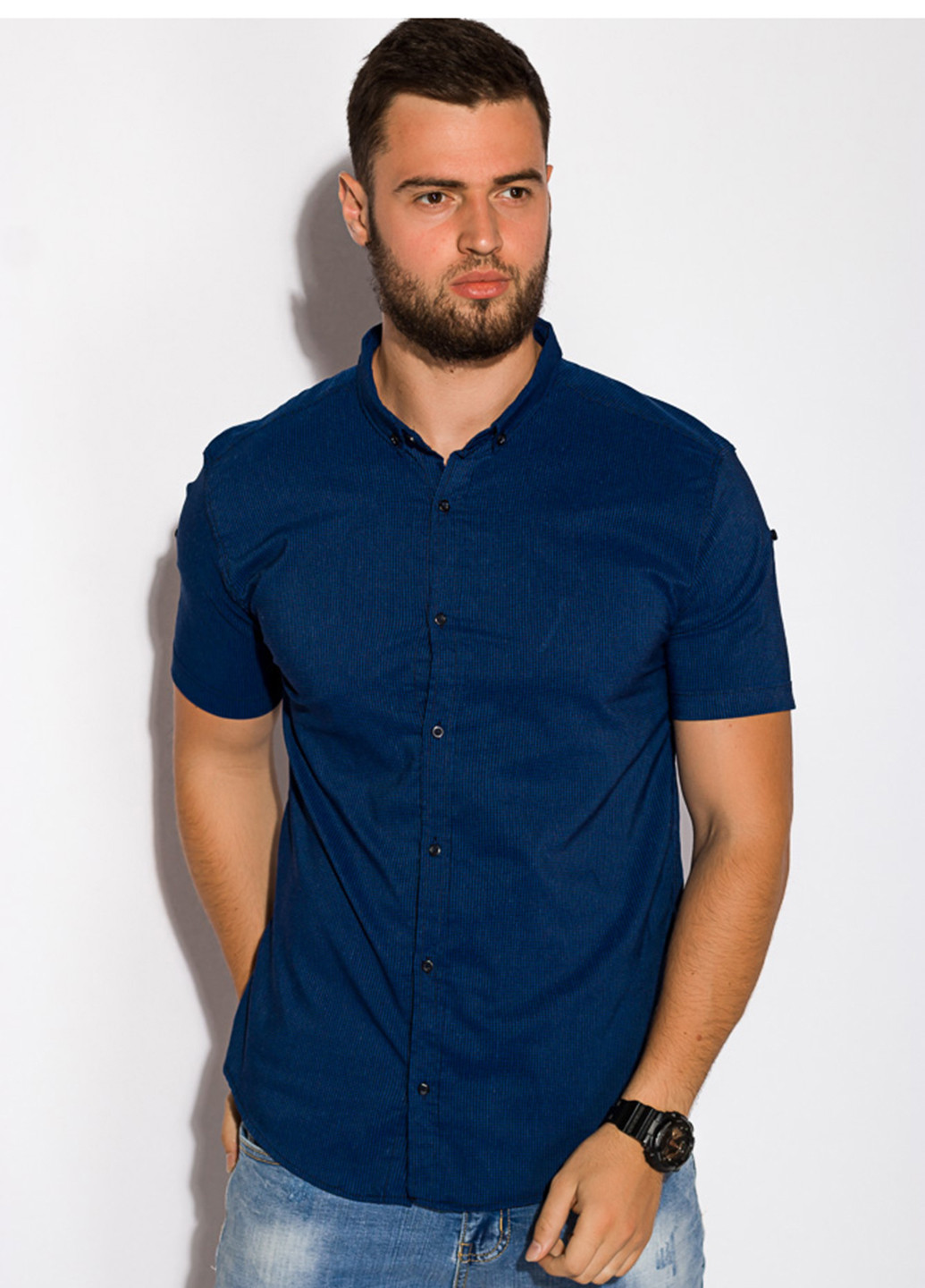 Темно-синяя кэжуал рубашка с геометрическим узором Time of Style