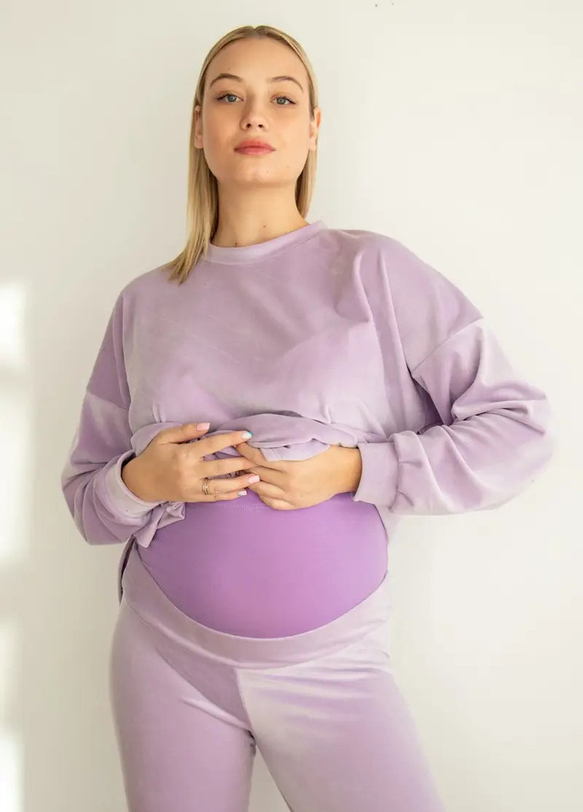 Плюшевый стильный костюм для беременных лавандовый кофта oversize кроя и зауженные лосины, 5473154-4-Л To Be (254967585)