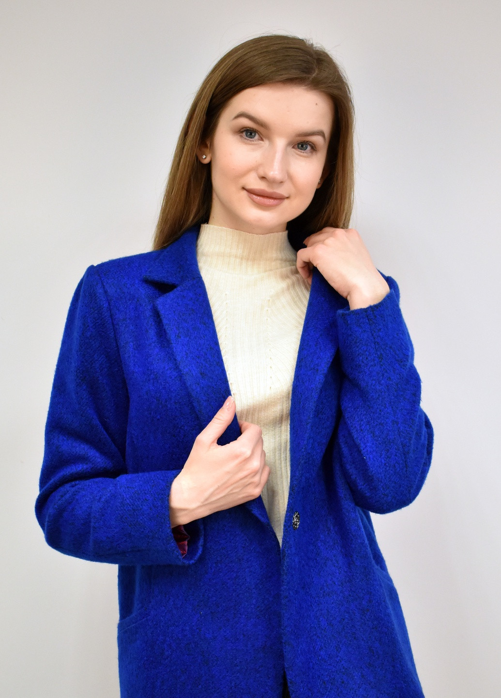 Синий женский пиджак однобортный производство - украина Anna Dali однотонный - демисезонный