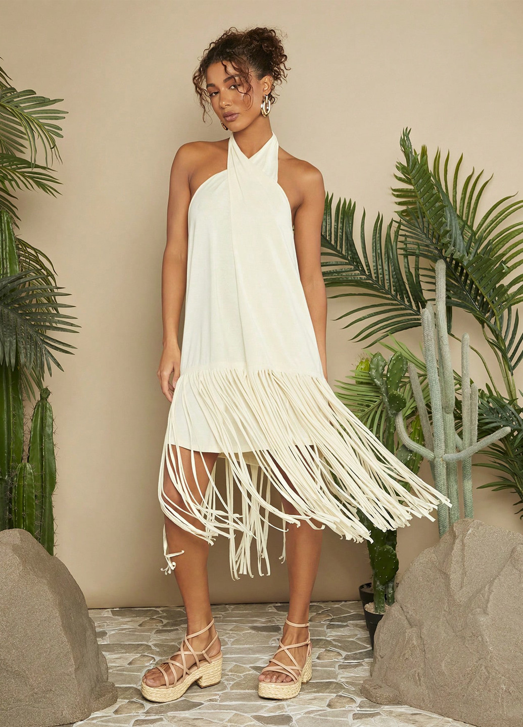 Кремова святковий, кежуал сукня а-силует, з відкритою спиною SHEIN однотонна