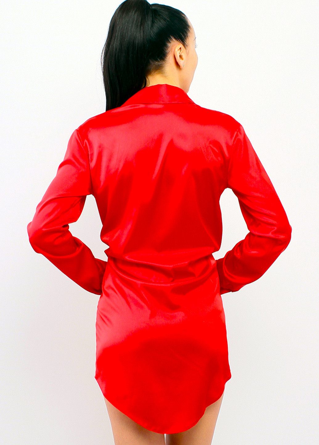 Красное домашнее платье рубашка Ghazel однотонное