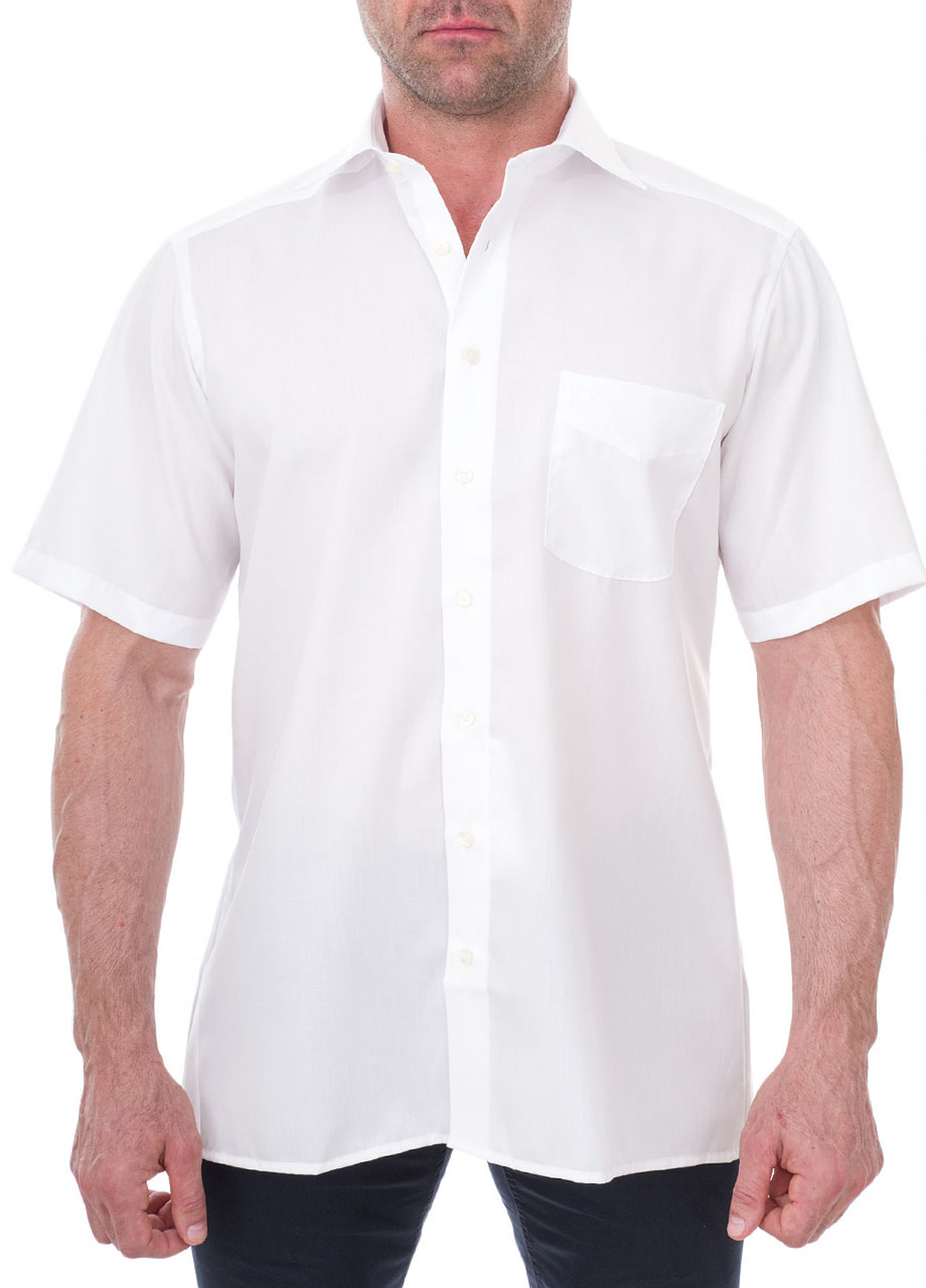 Белая кэжуал рубашка Olymp с коротким рукавом