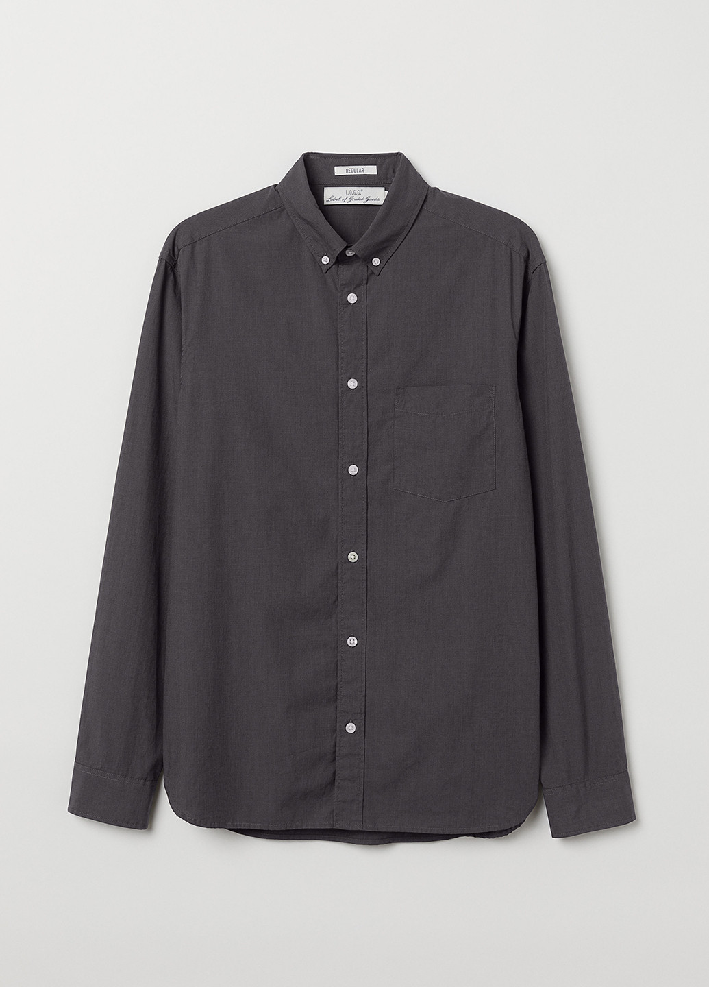 Черная кэжуал рубашка однотонная H&M с длинным рукавом