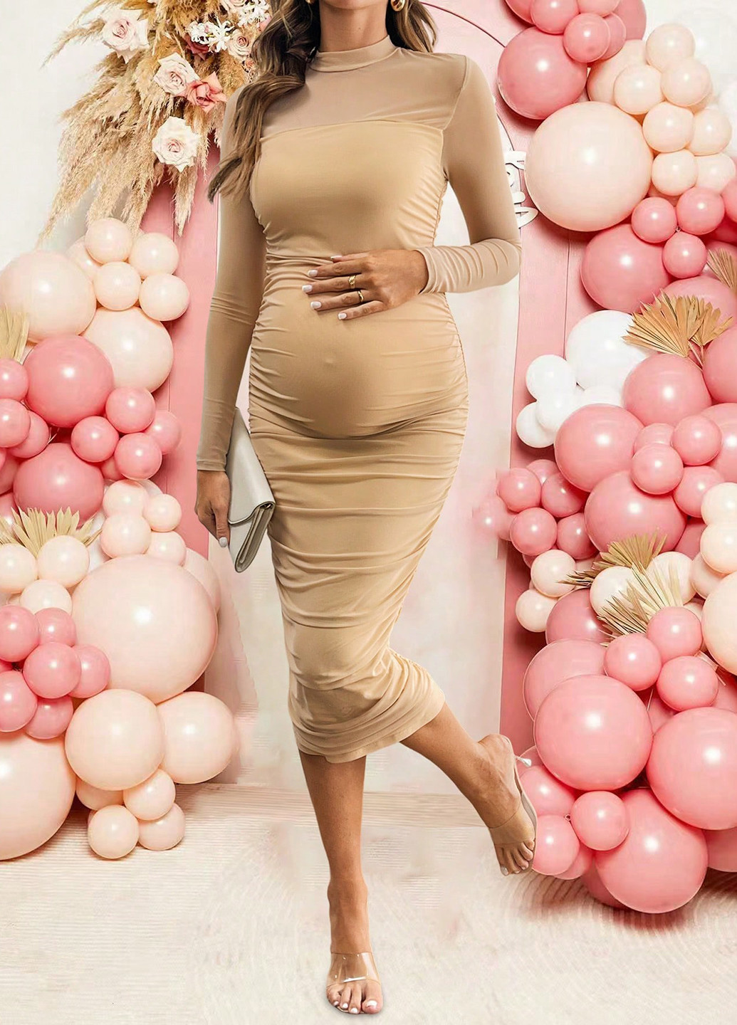 Кремовое кэжуал платье для беременных платье-водолазка SHEIN однотонное