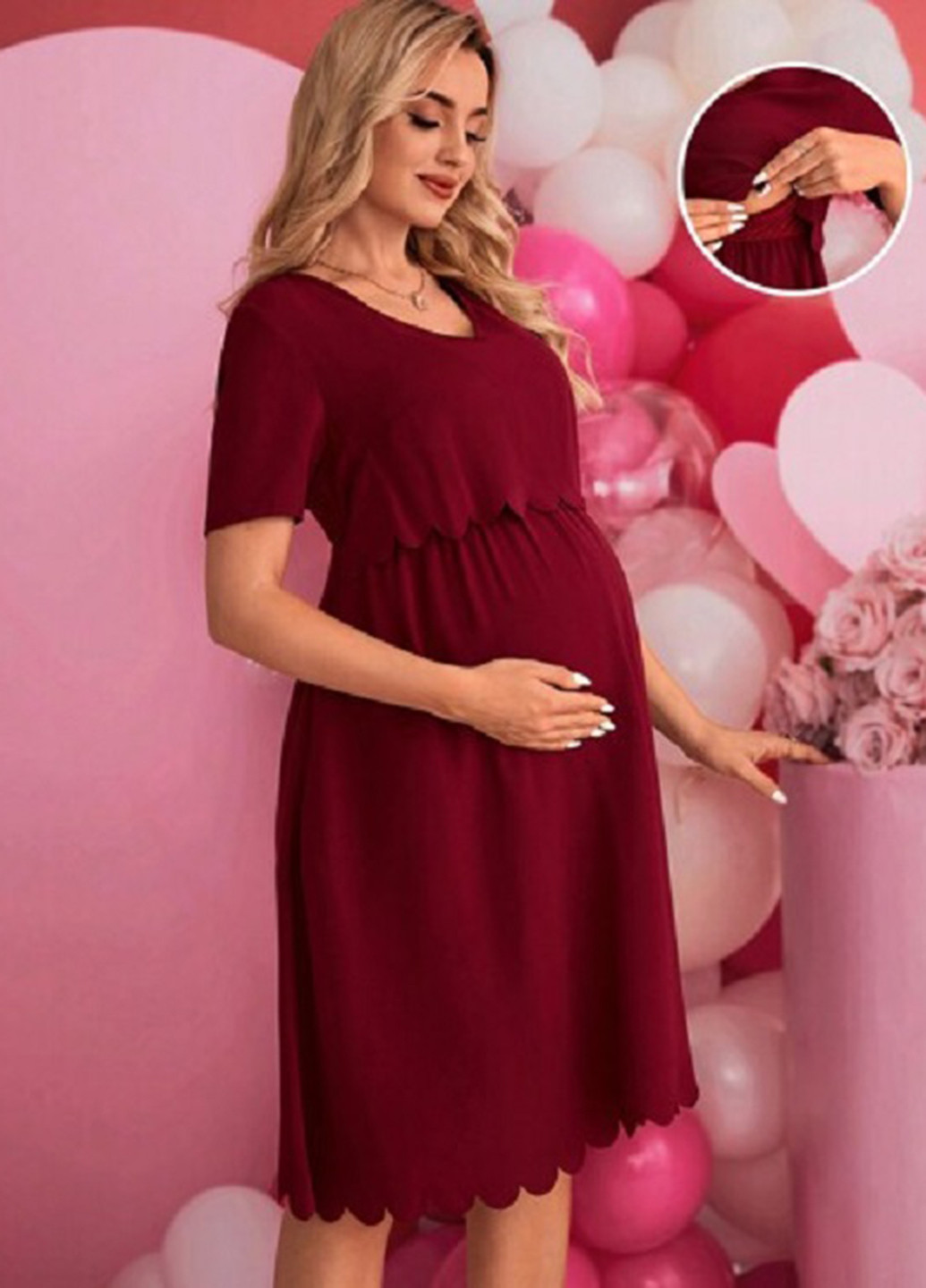 Темно-вишнева кежуал сукня для вагітних кльош SHEIN однотонна