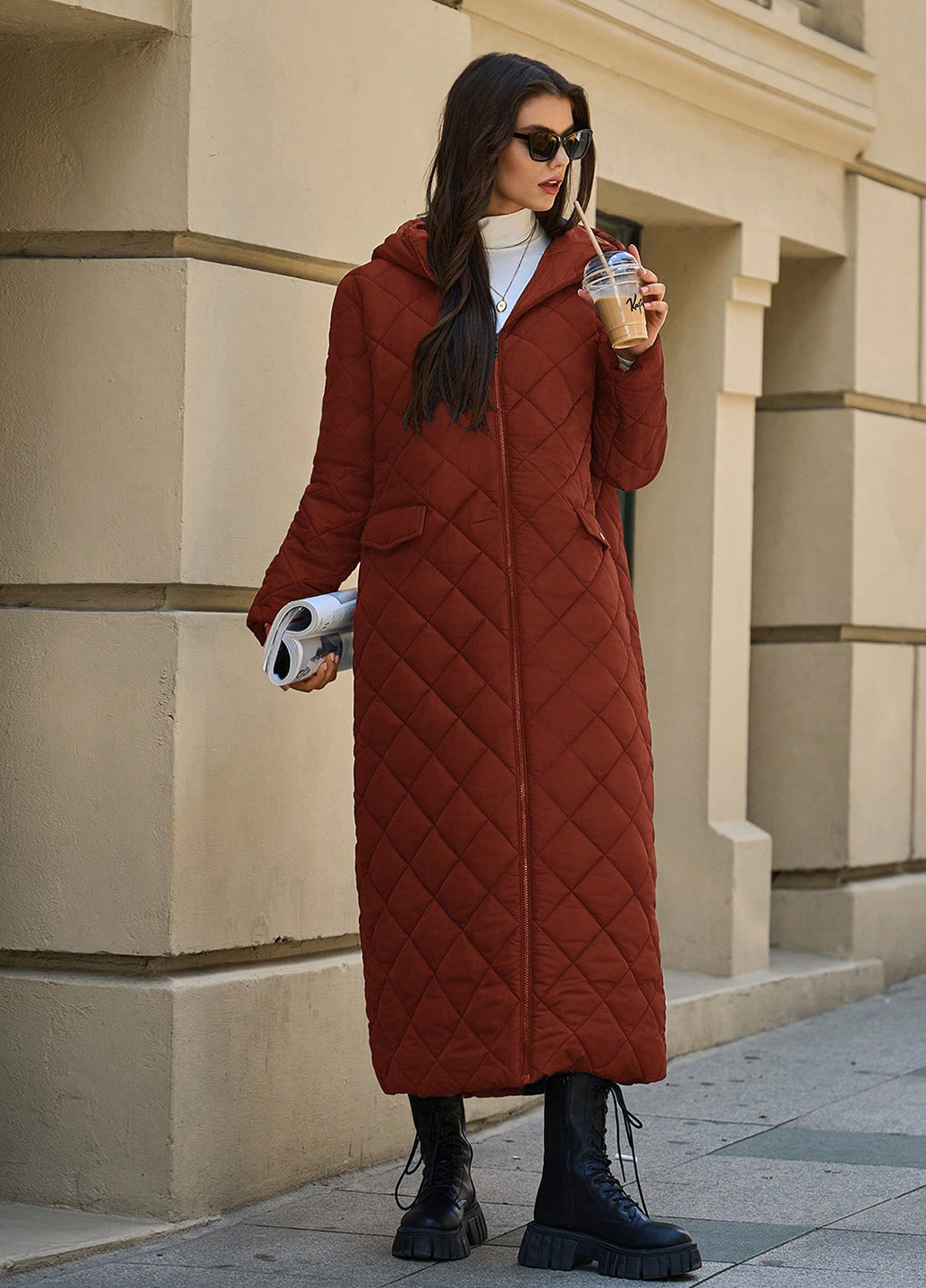 Темно-вишневая зимняя куртка куртка-пальто SHEIN