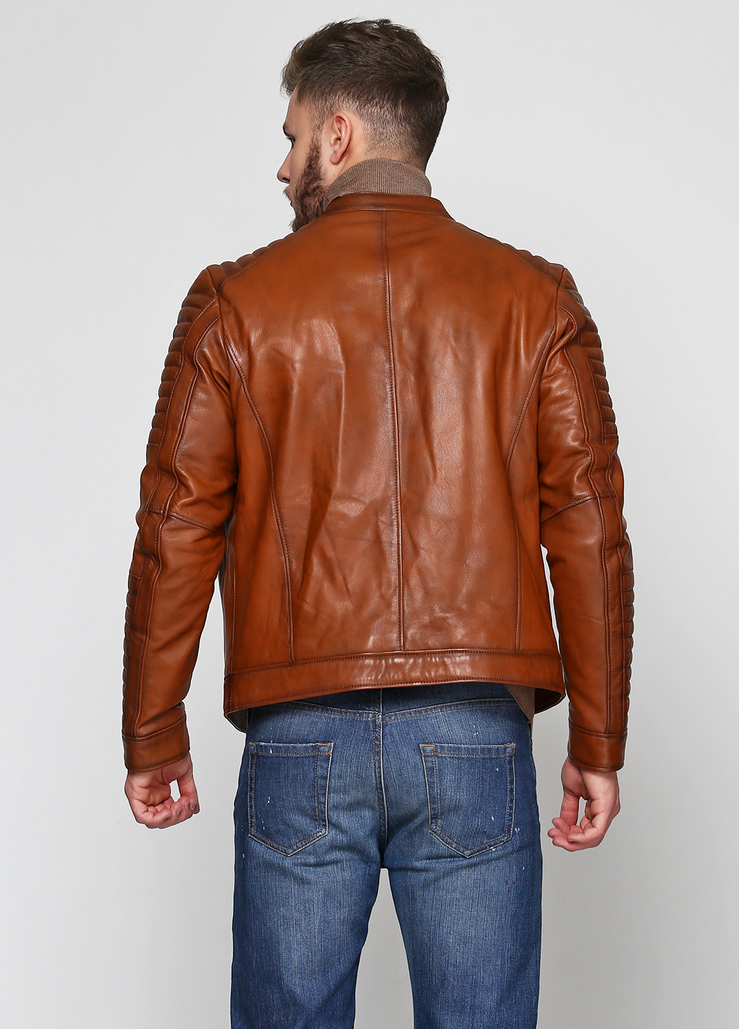 Світло-коричнева демісезонна куртка шкіряна Elibol