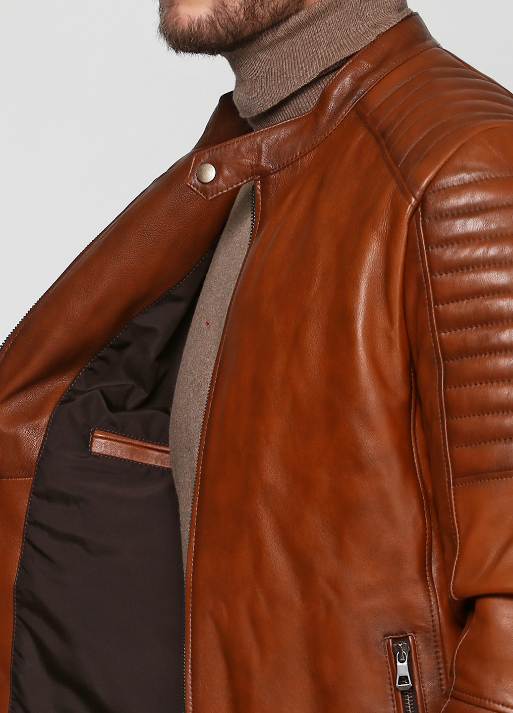 Світло-коричнева демісезонна куртка шкіряна Elibol