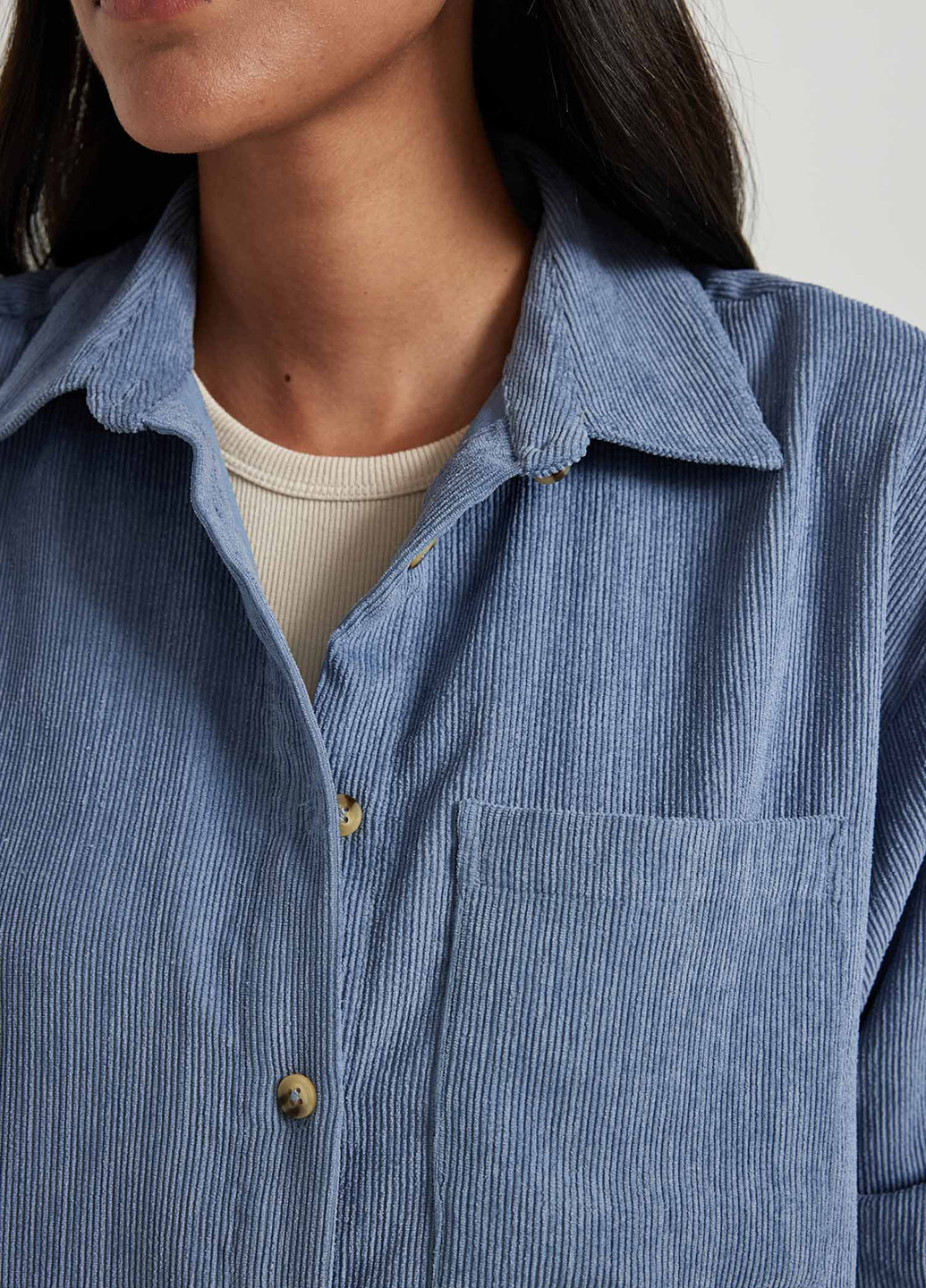 Серо-синяя кэжуал рубашка однотонная DeFacto с длинным рукавом