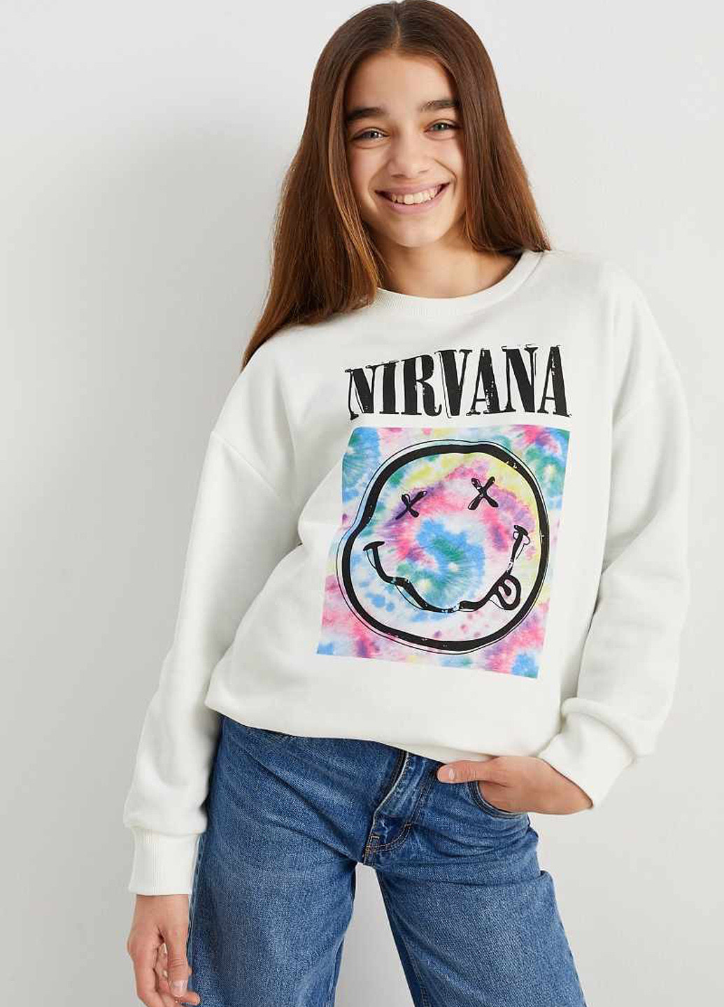 C&A світшот напис білий кежуал бавовна, тринитка з начосом