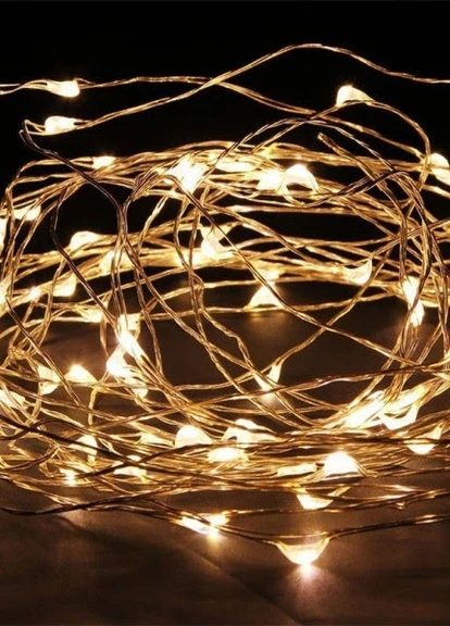 Гнучка мідна гірлянда на батарейках РОСА крапля 200LED 20м прозорий провід теплий-білий Led (251371718)
