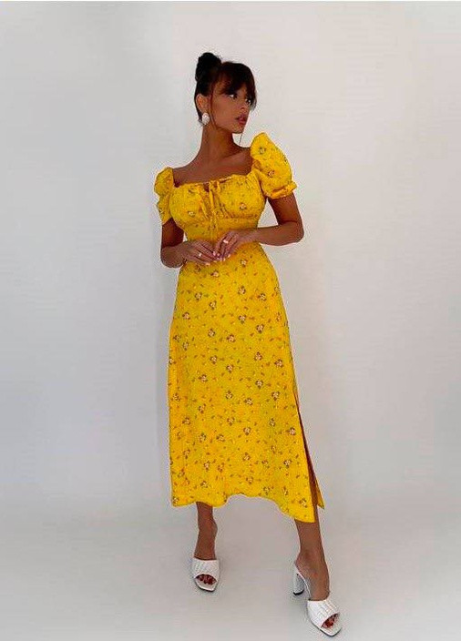 Жовтий сукня з розрізом popluzhnaya