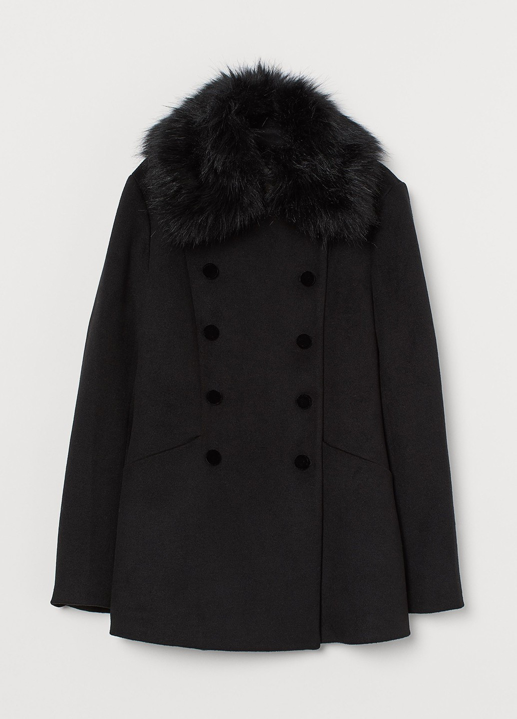 Черное Классическое, Кэжуал полупальто двубортное H&M однотонное