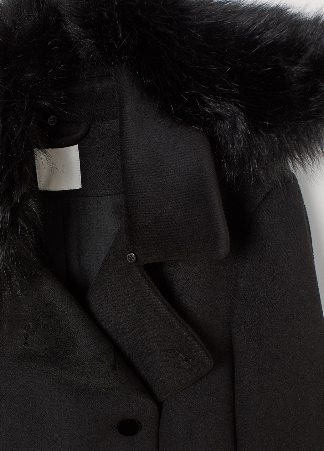 Черное Классическое, Кэжуал полупальто двубортное H&M однотонное