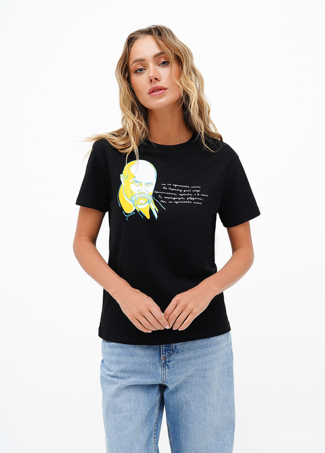 Чорна літня жіноча футболка з принтом "шевченко" KASTA design