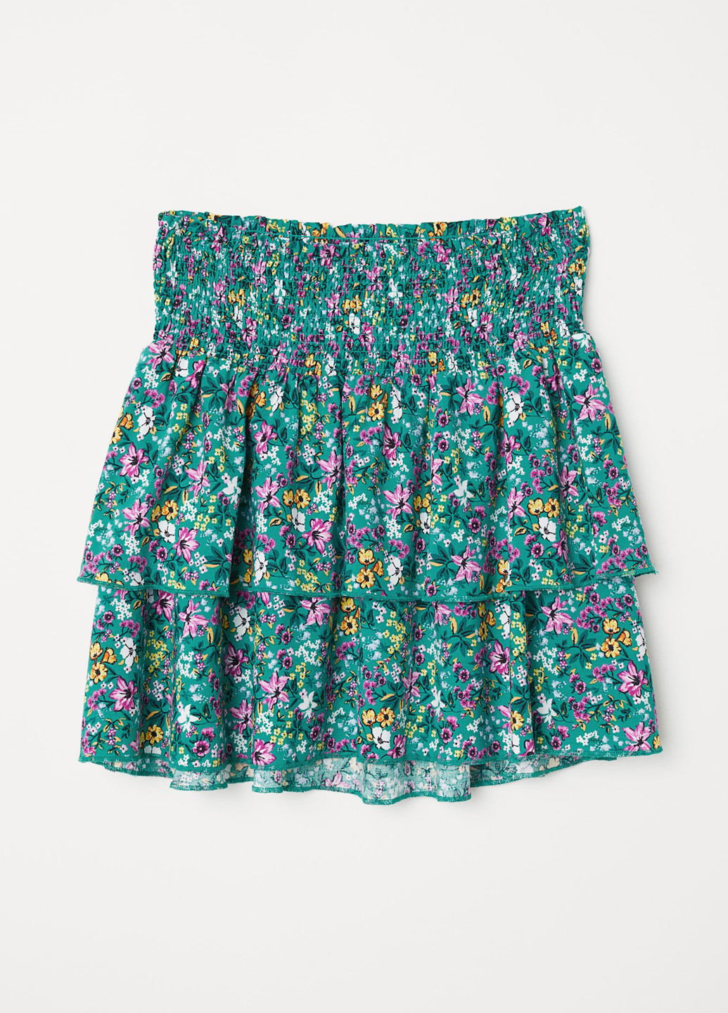 Бирюзовая кэжуал цветочной расцветки юбка H&M клешированная