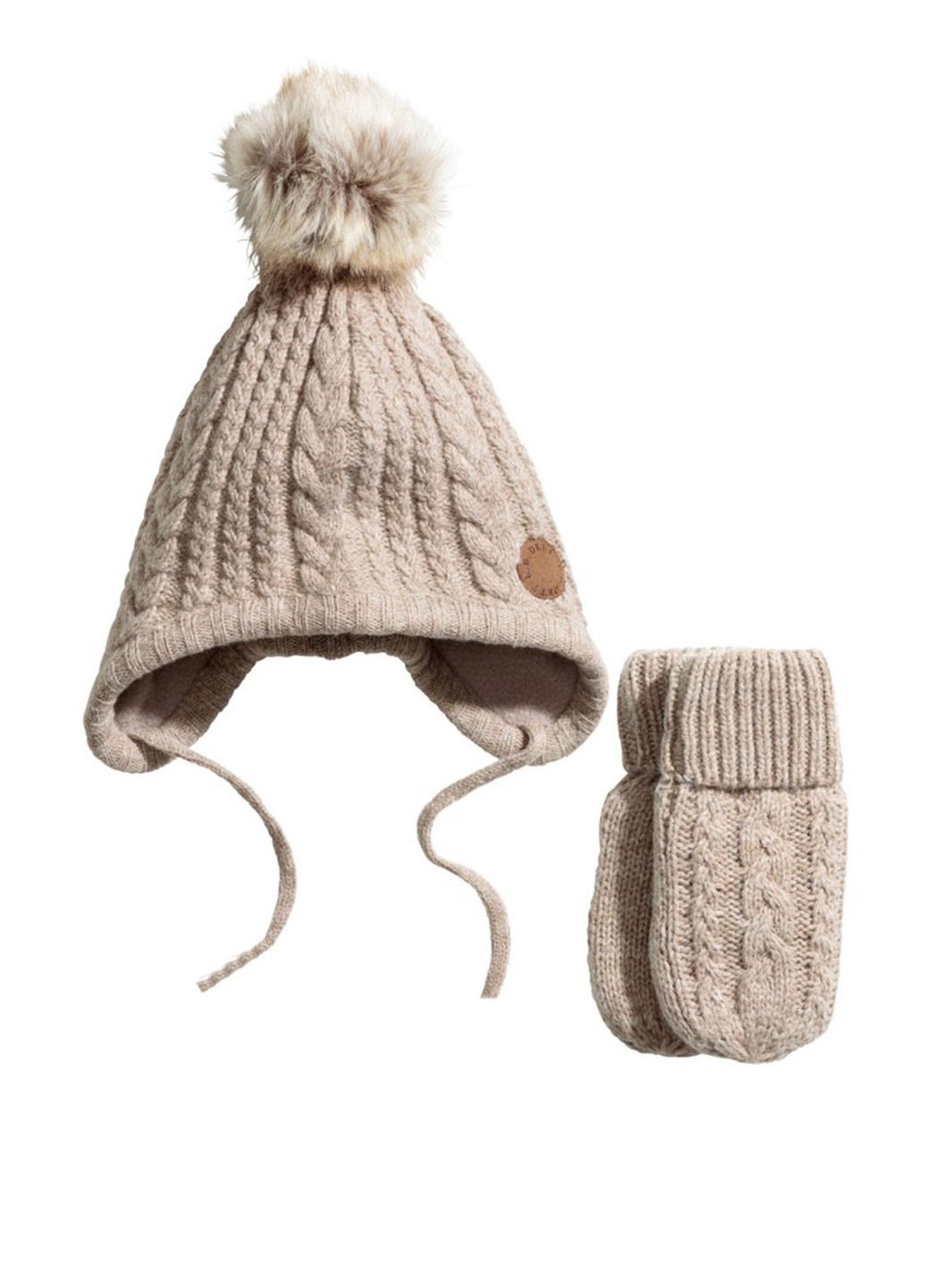 Бежевый зимний комплект (шапка, рукавицы) H&M