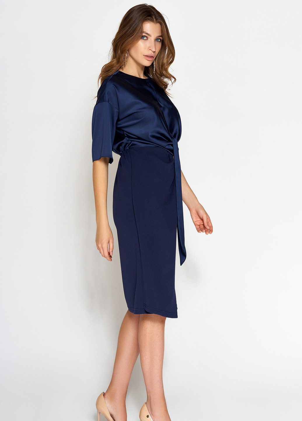 Темно-синя повсякденний сукня у класичному стилі темно-синього кольору Jadone Fashion