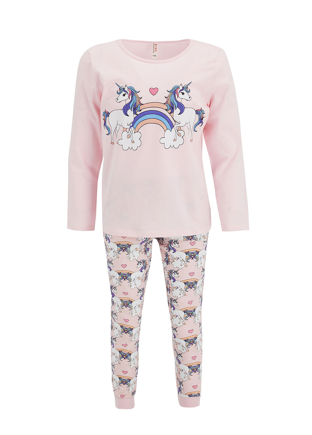 Светло-розовая всесезон пижама(футболка, реглан) лонгслив + брюки DeFacto