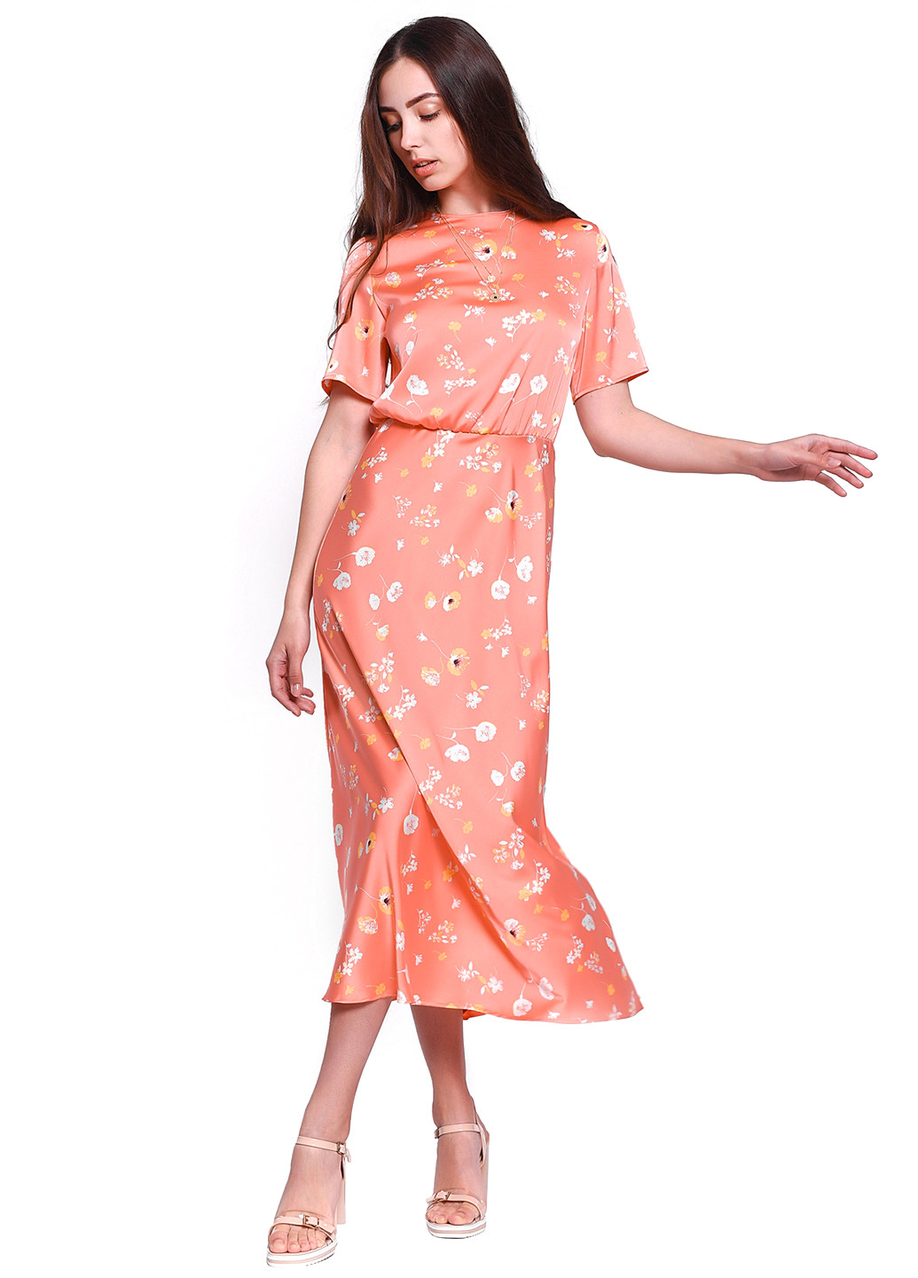 Коралловое кэжуал платье S.OVA с цветочным принтом