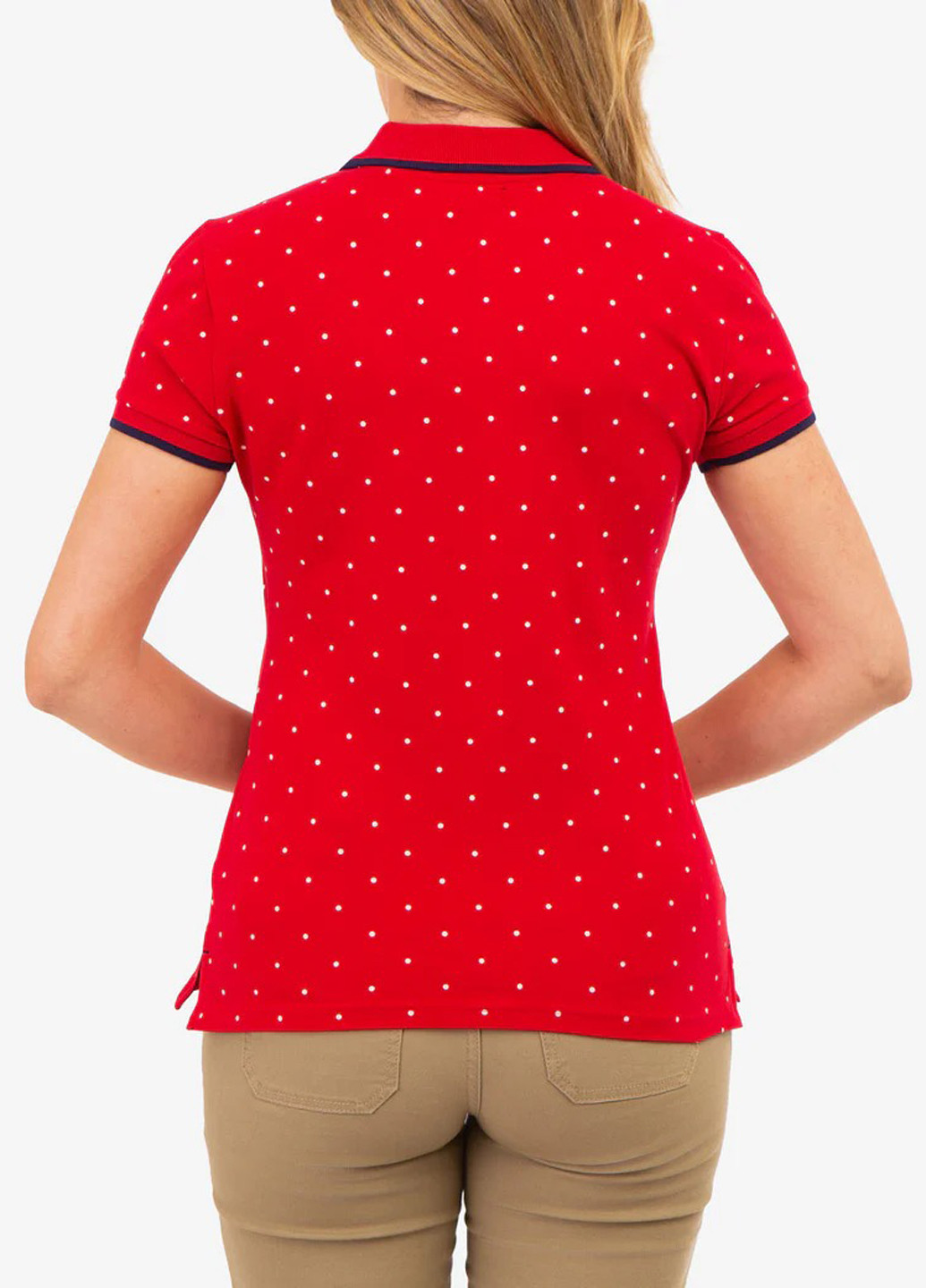 Красная женская футболка-поло U.S. Polo Assn. в горошек