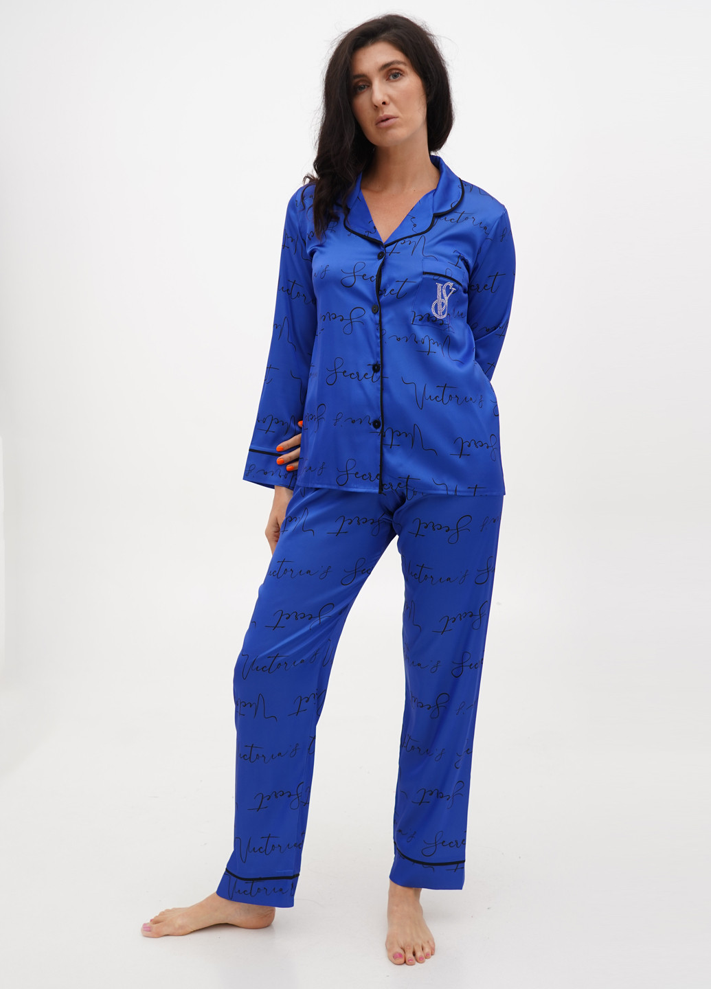 Синяя всесезон пижама (рубашка, брюки) рубашка + брюки No Brand