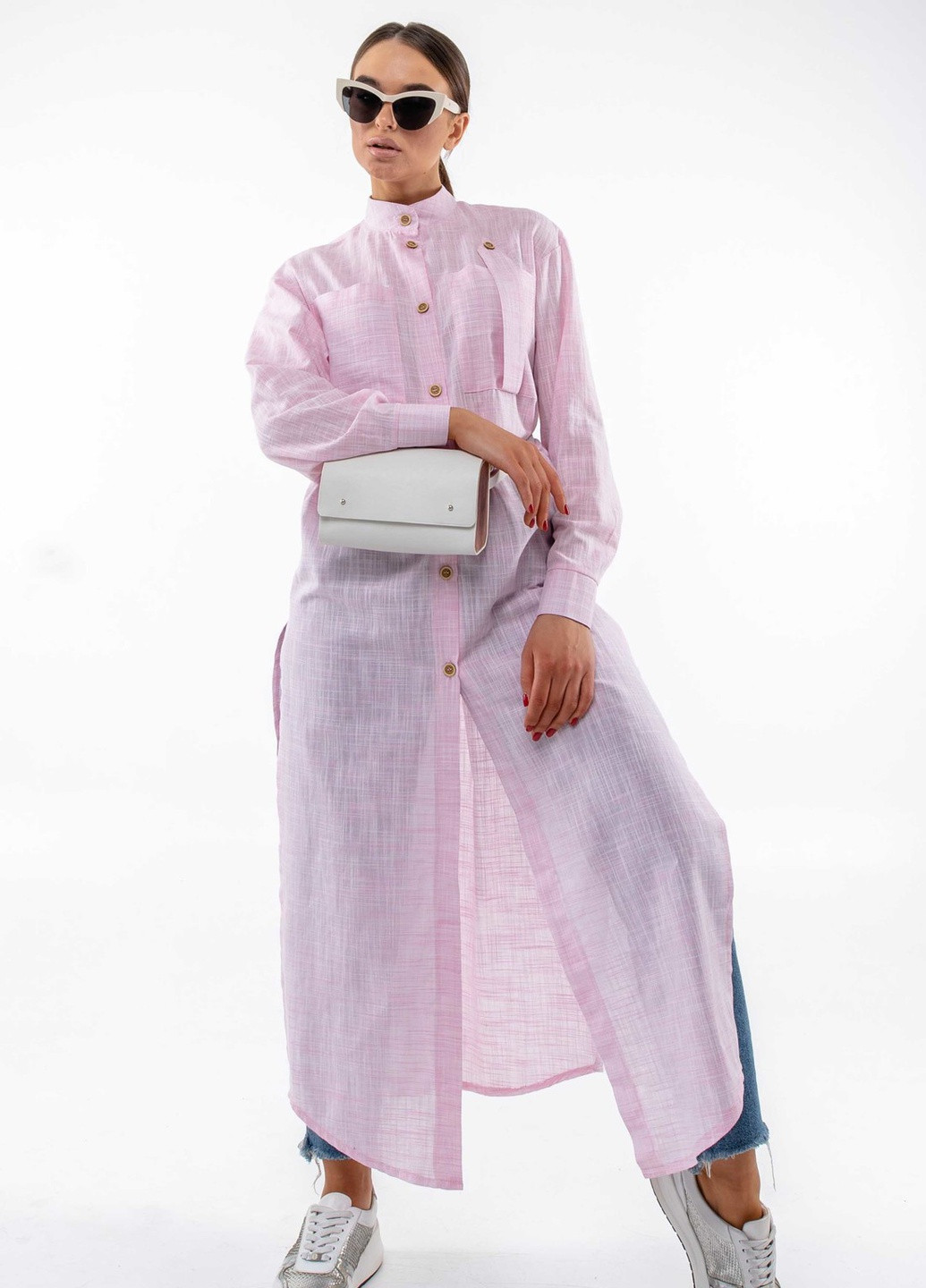 Розовая кэжуал рубашка однотонная Ри Мари
