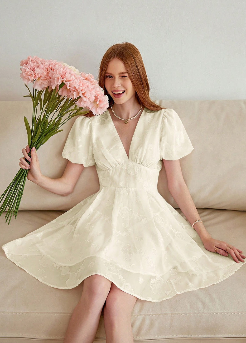 Кремова кежуал сукня кльош SHEIN з квітковим принтом