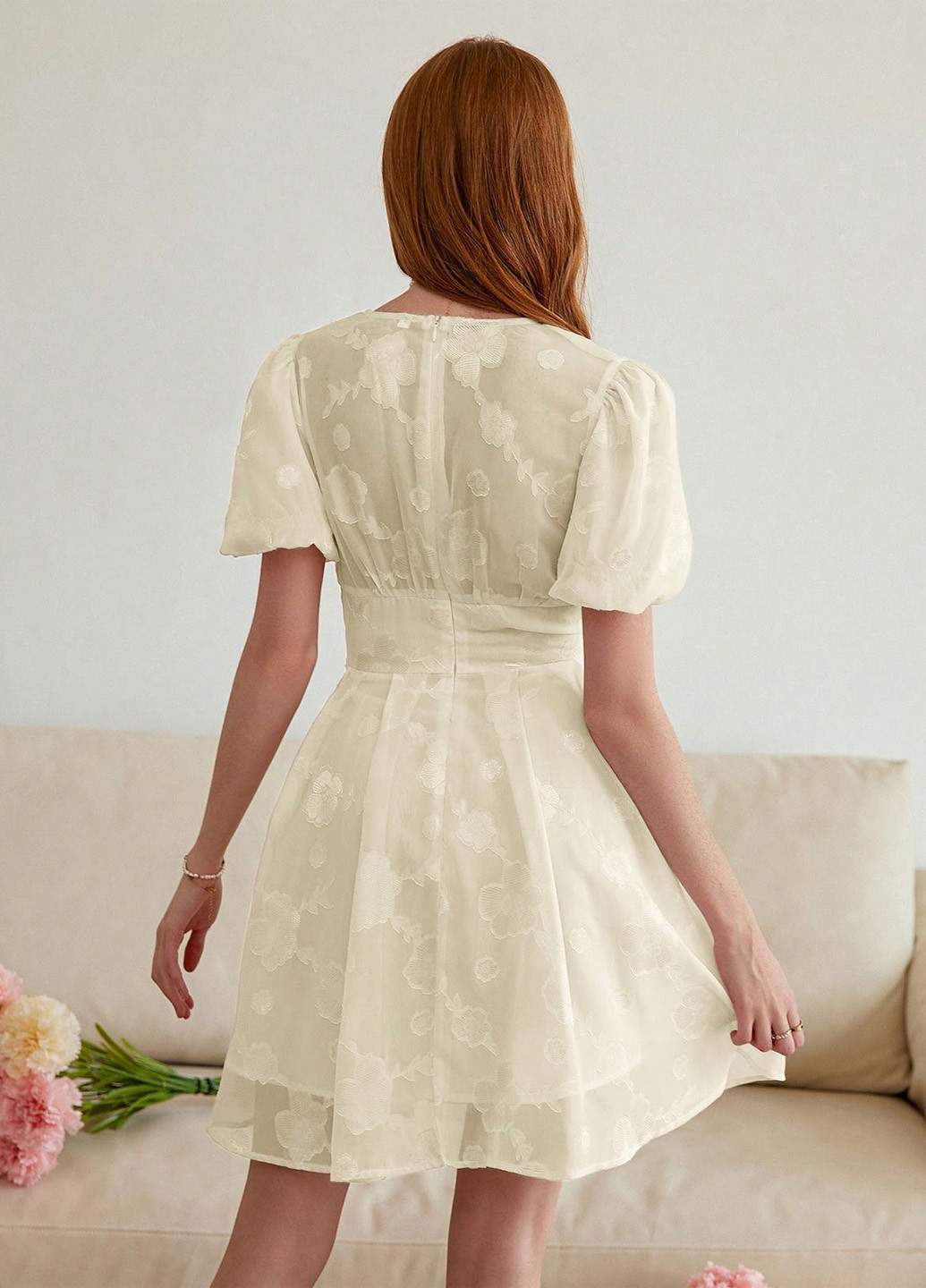 Кремова кежуал сукня кльош SHEIN з квітковим принтом