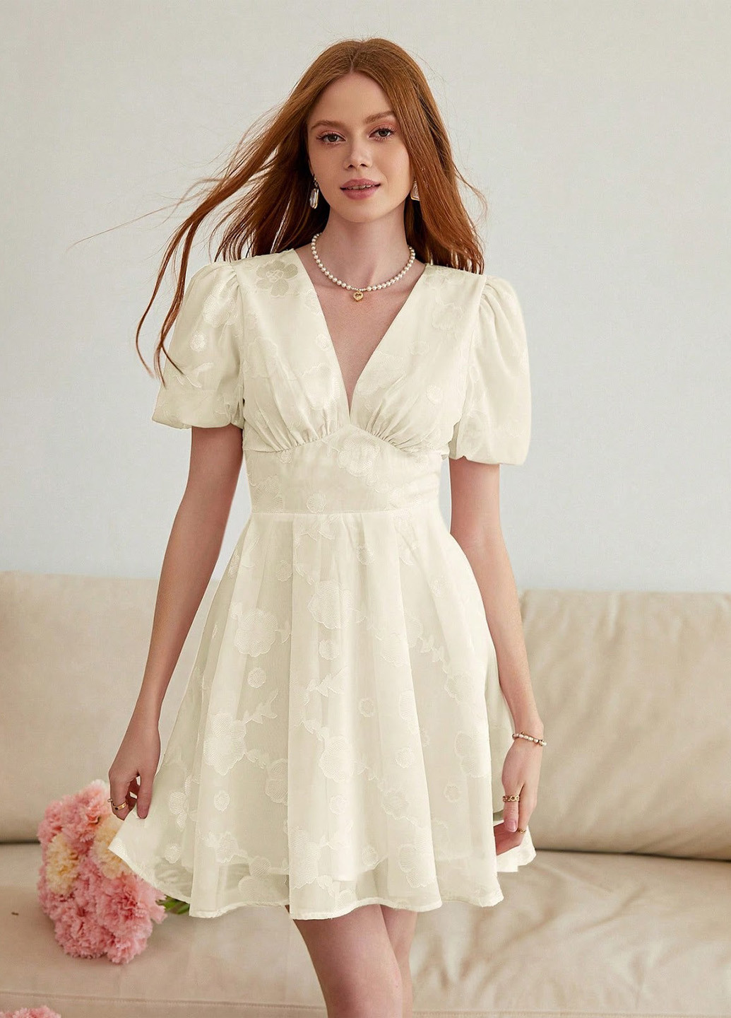 Кремова кежуал сукня кльош SHEIN з квітковим принтом