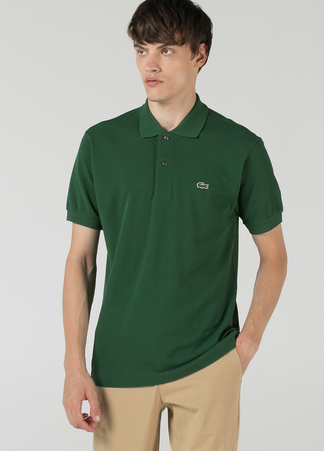 Зеленая футболка-поло для мужчин Lacoste однотонная