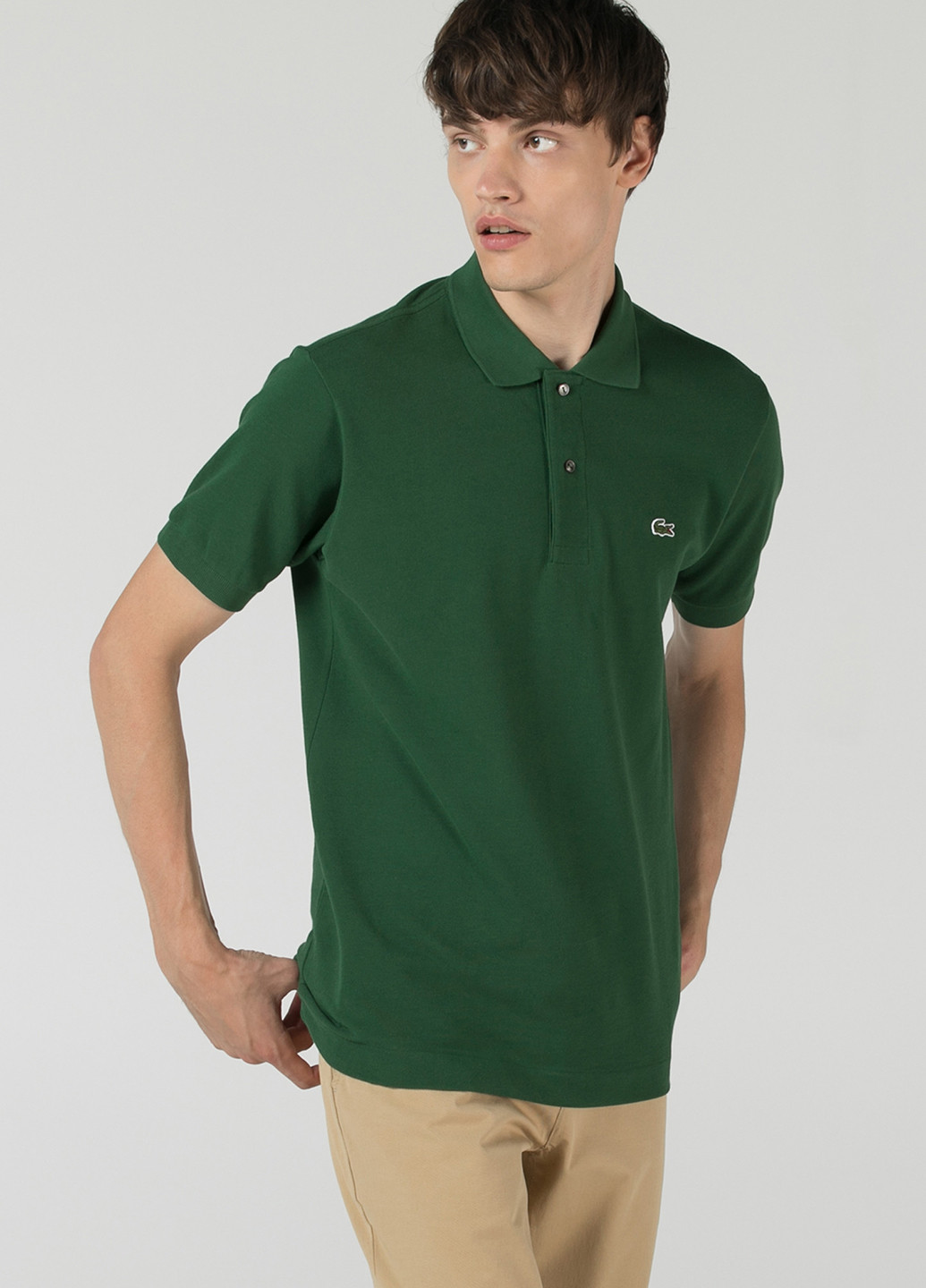 Зеленая футболка-поло для мужчин Lacoste однотонная