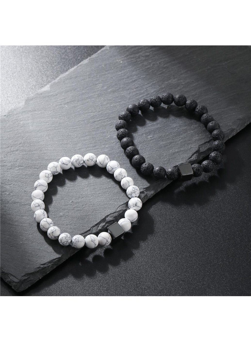Парні браслети з чорного та білого натурального каміння No Brand (254410579)