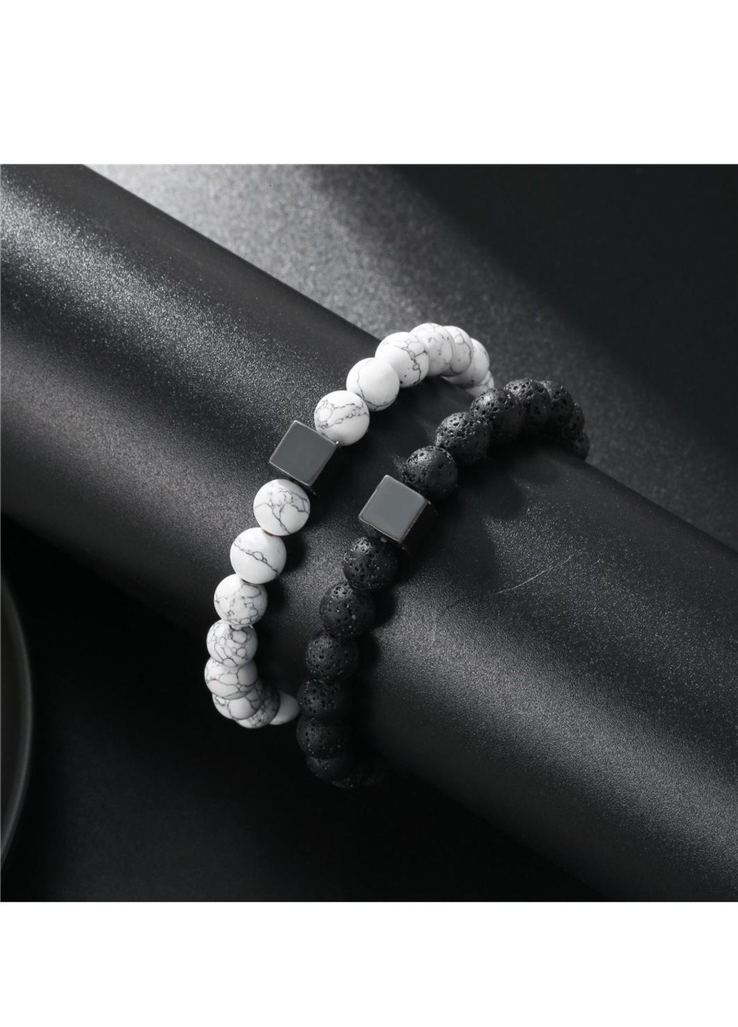 Парные браслеты из черных и белых натуральных камней No Brand (254410579)