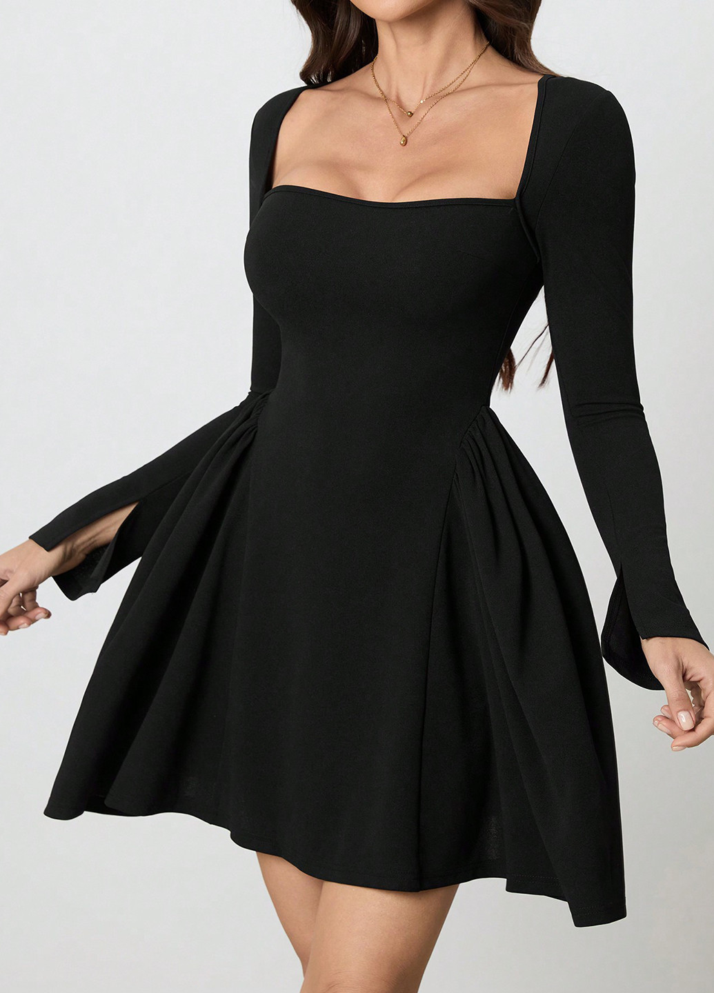 Черное кэжуал платье а-силуэт SHEIN однотонное