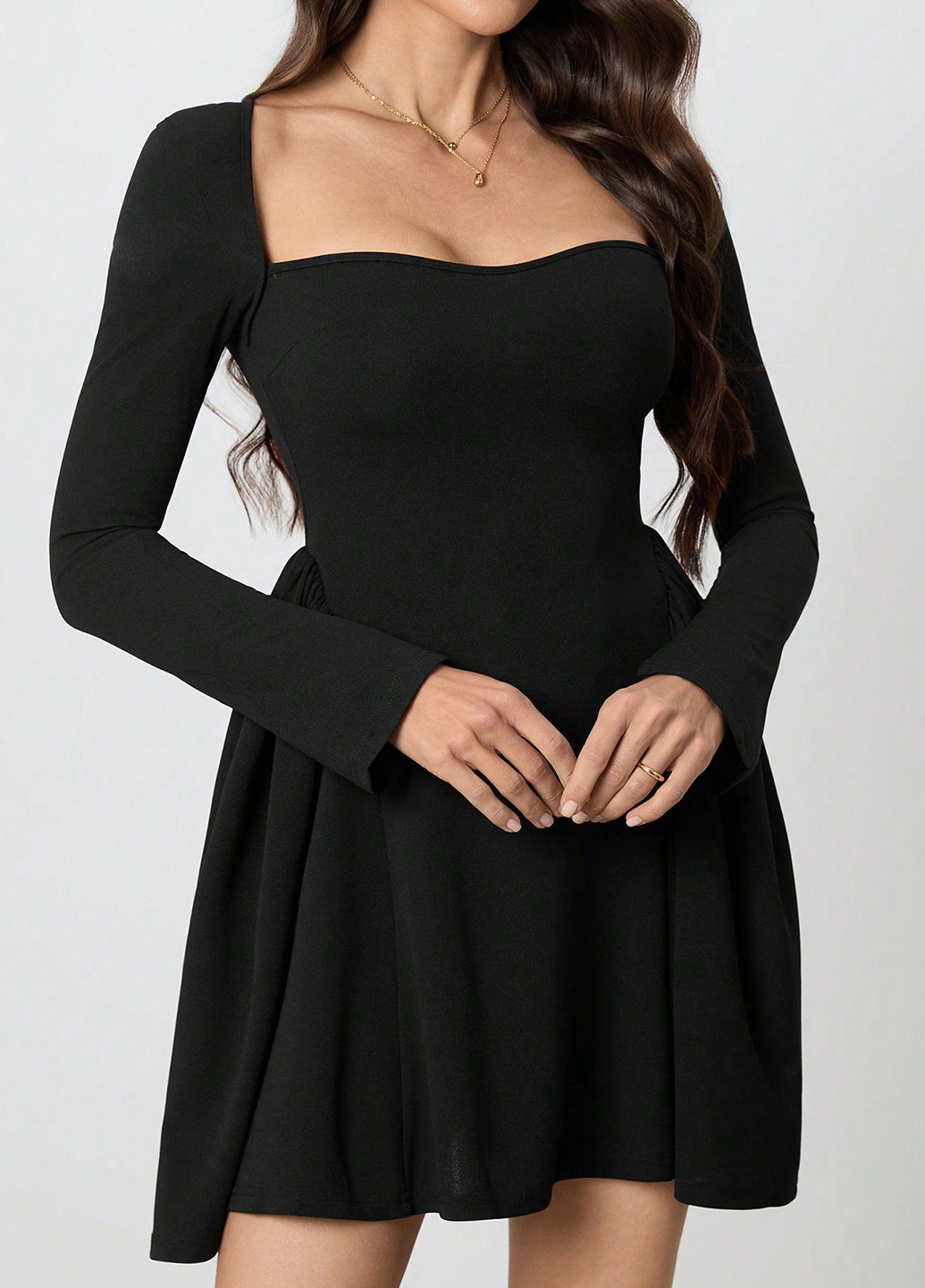 Черное кэжуал платье а-силуэт SHEIN однотонное