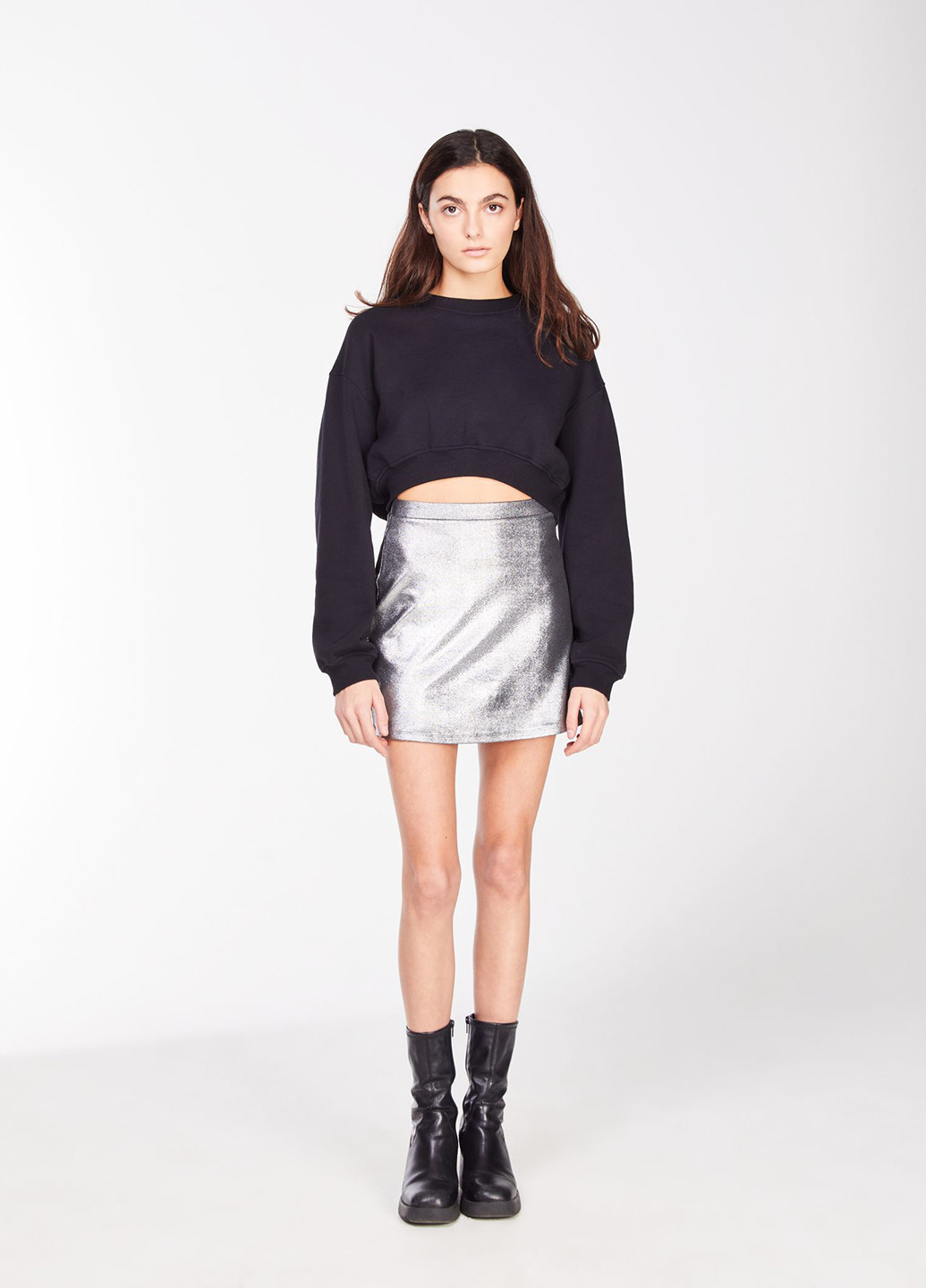 Серебряная кэжуал однотонная юбка Jennyfer а-силуэта (трапеция)