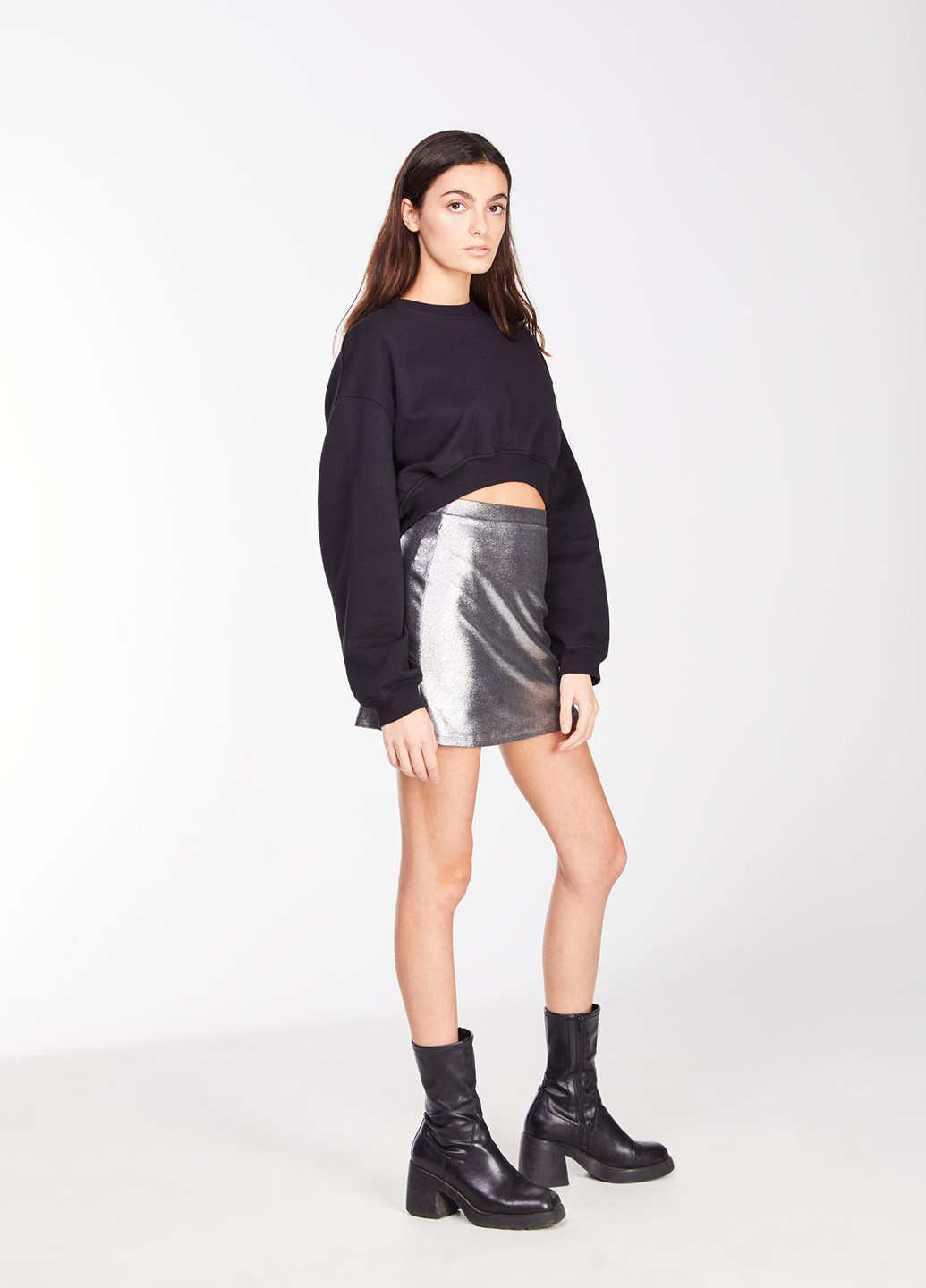 Серебряная кэжуал однотонная юбка Jennyfer а-силуэта (трапеция)