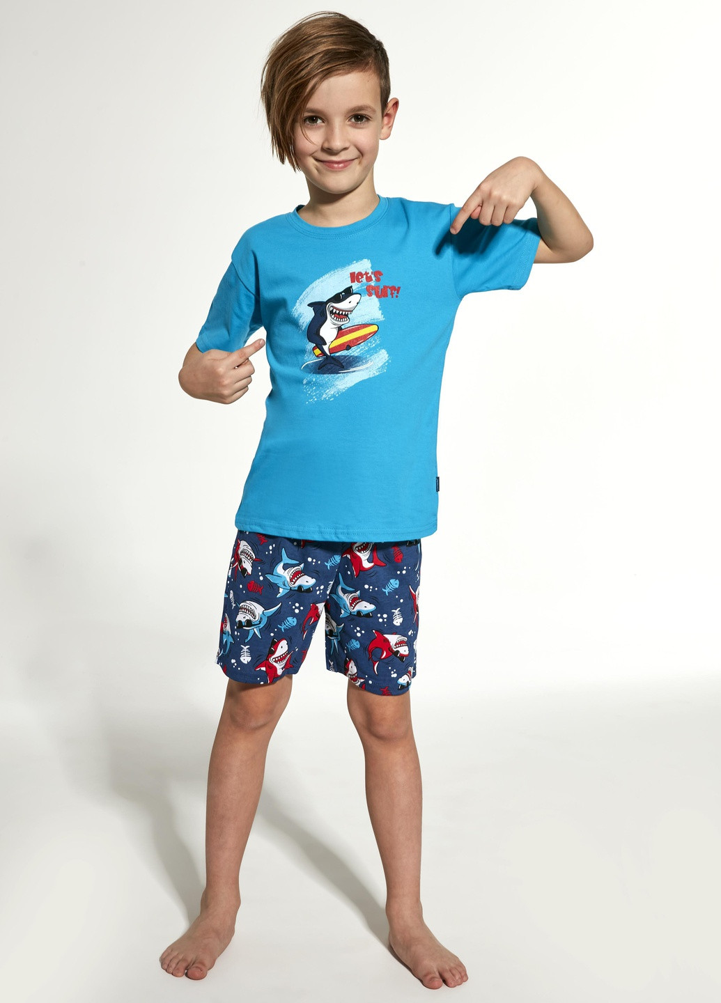 Темно-бирюзовая всесезон пижама для мальчиков 90 shark 789-21 футболка + шорты Cornette