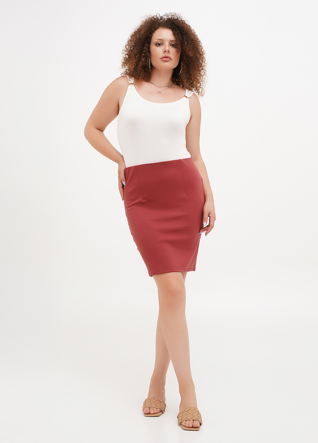 Бордовая кэжуал однотонная юбка Terranova карандаш